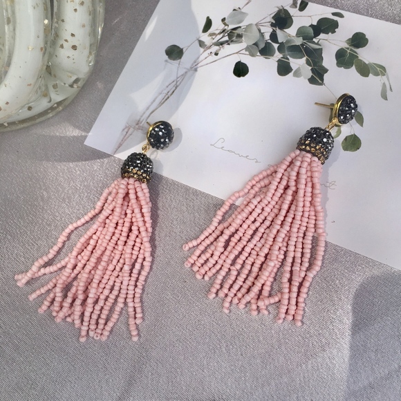 Beaded Tassel Faux Druzy Resin Drop Earrings - Picture 1 of 7
